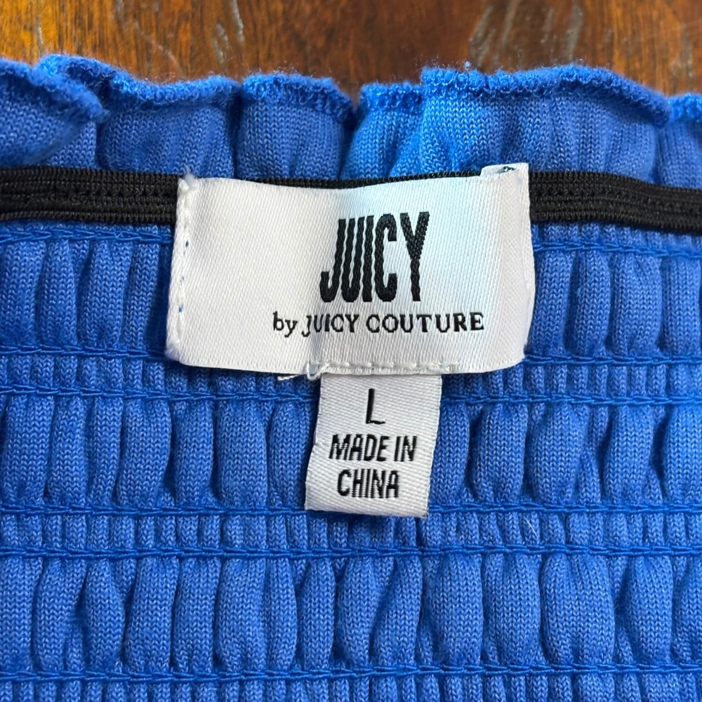 Juicy by Juicy Couture Womens Royal Blue Velour Smocked Tube Dress Ruffle Hem L - Picture 4 of 6